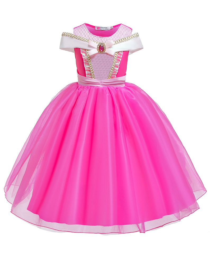 Light Up Aurora Costume Princess Short Sleeve Dress for Girls' Party and Fancy Dress