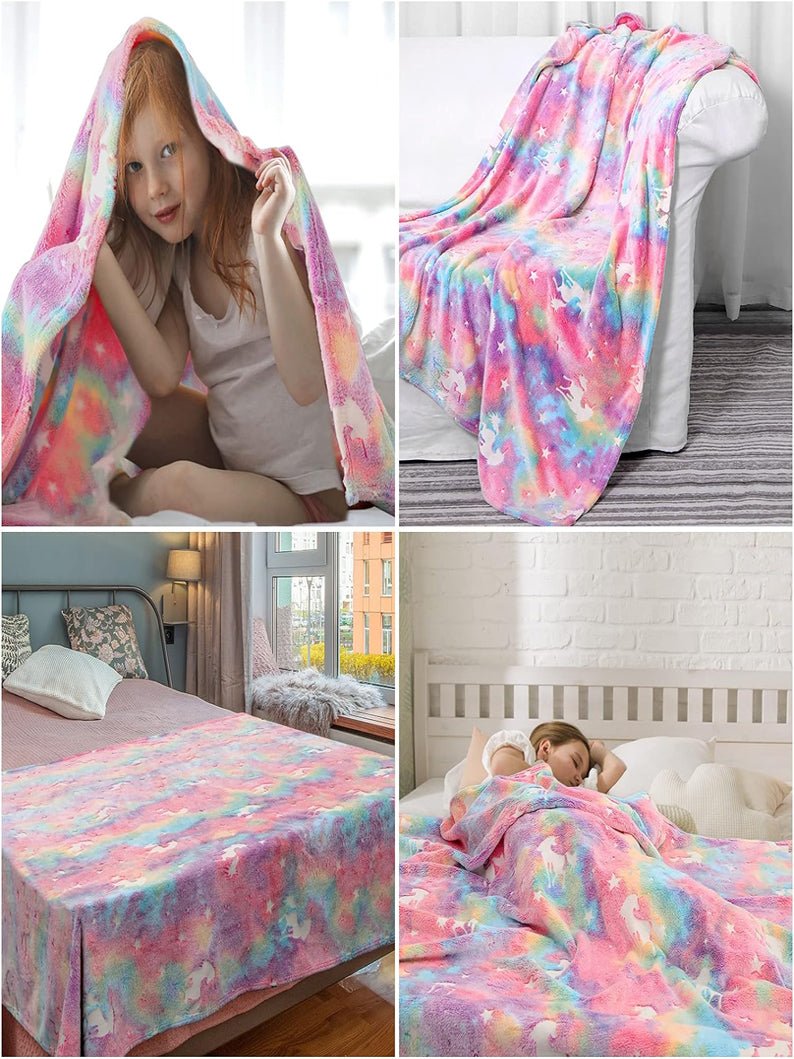 Glow In The Dark Unicorn Blanket - Soft Flannel Plush - Uporpor