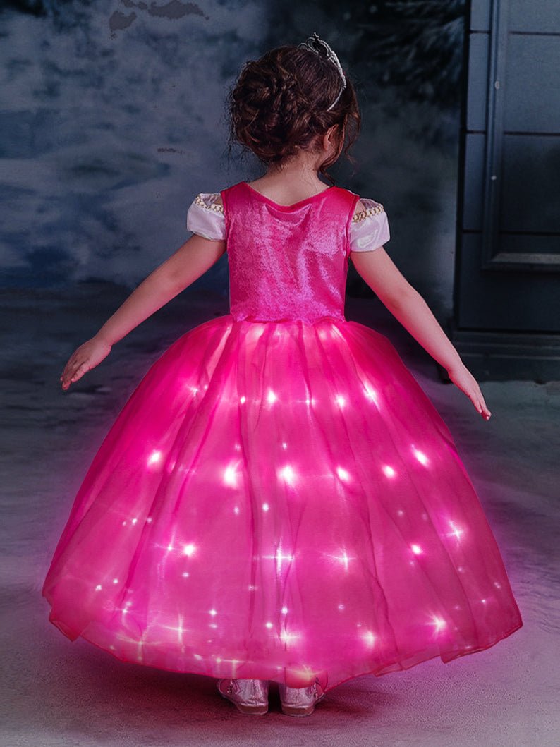 Light Up Aurora Costume Princess Short Sleeve Dress for Girls' Party and Fancy Dress - Uporpor