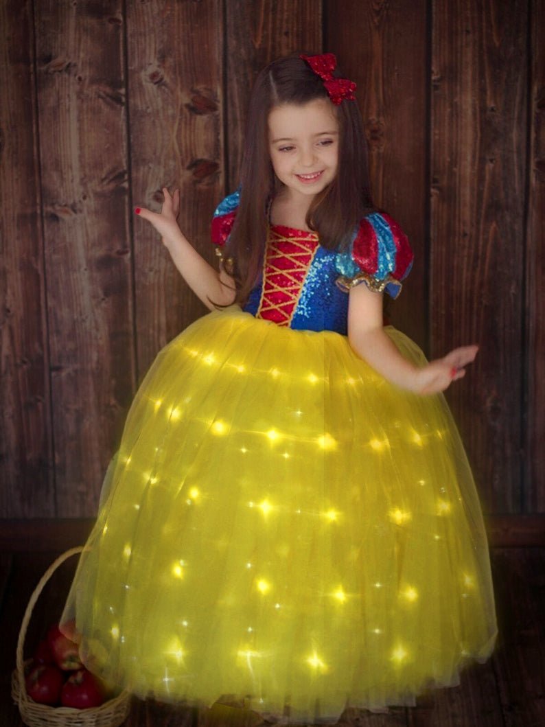 Snow White Sparkling LED Costume - Kids' Fairy Tale Themed Party Dress - Uporpor