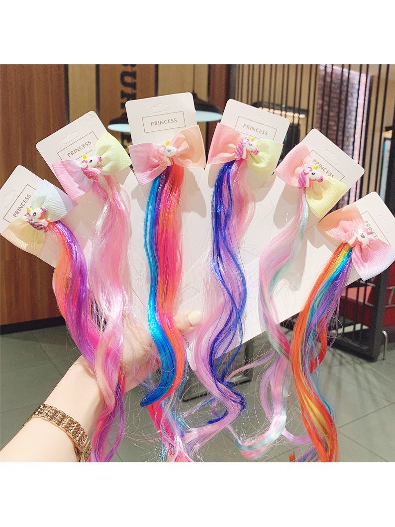 6 Colors Unicorn Bow Curly Ponytails Hair Clips - Uporpor - Uporpor