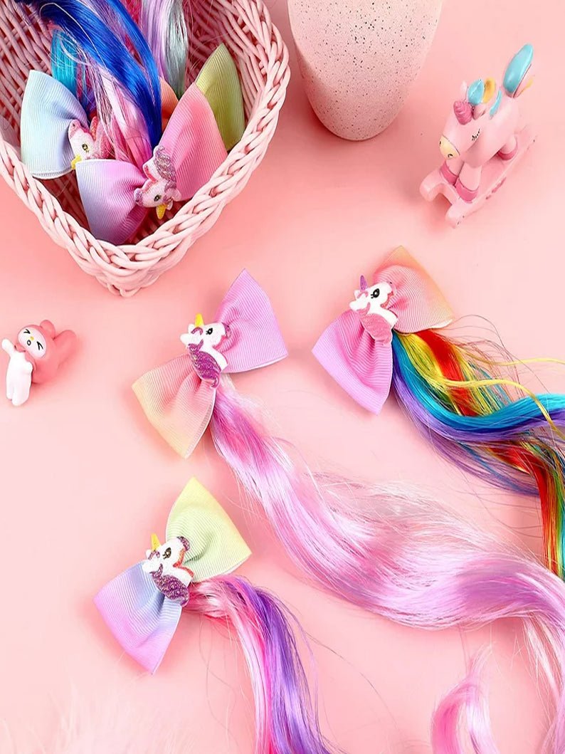 6 Colors Unicorn Bow Curly Ponytails Hair Clips - Uporpor - Uporpor