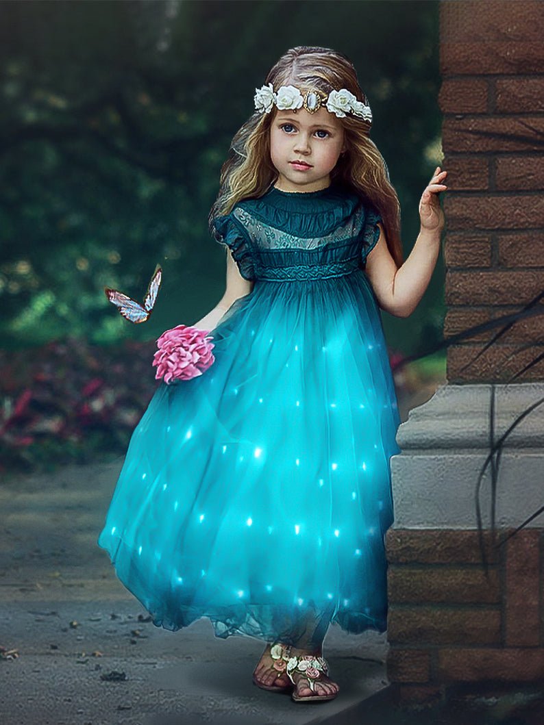 Light Up Little Girl Wedding Dress Green - Uporpor