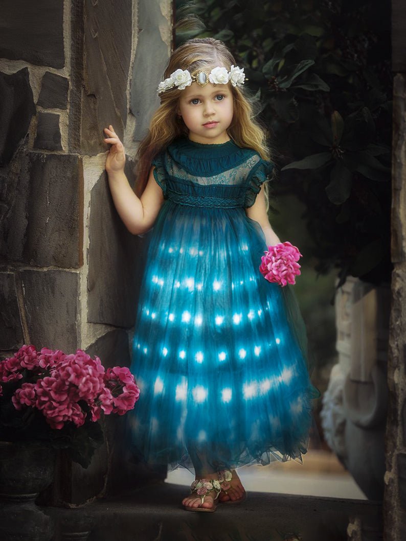 Light Up Little Girl Wedding Dress Green - Uporpor