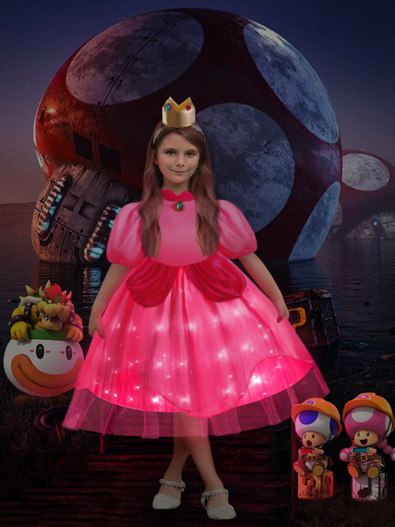 Light up Princess dress Peach Costume for Girls - Uporpor