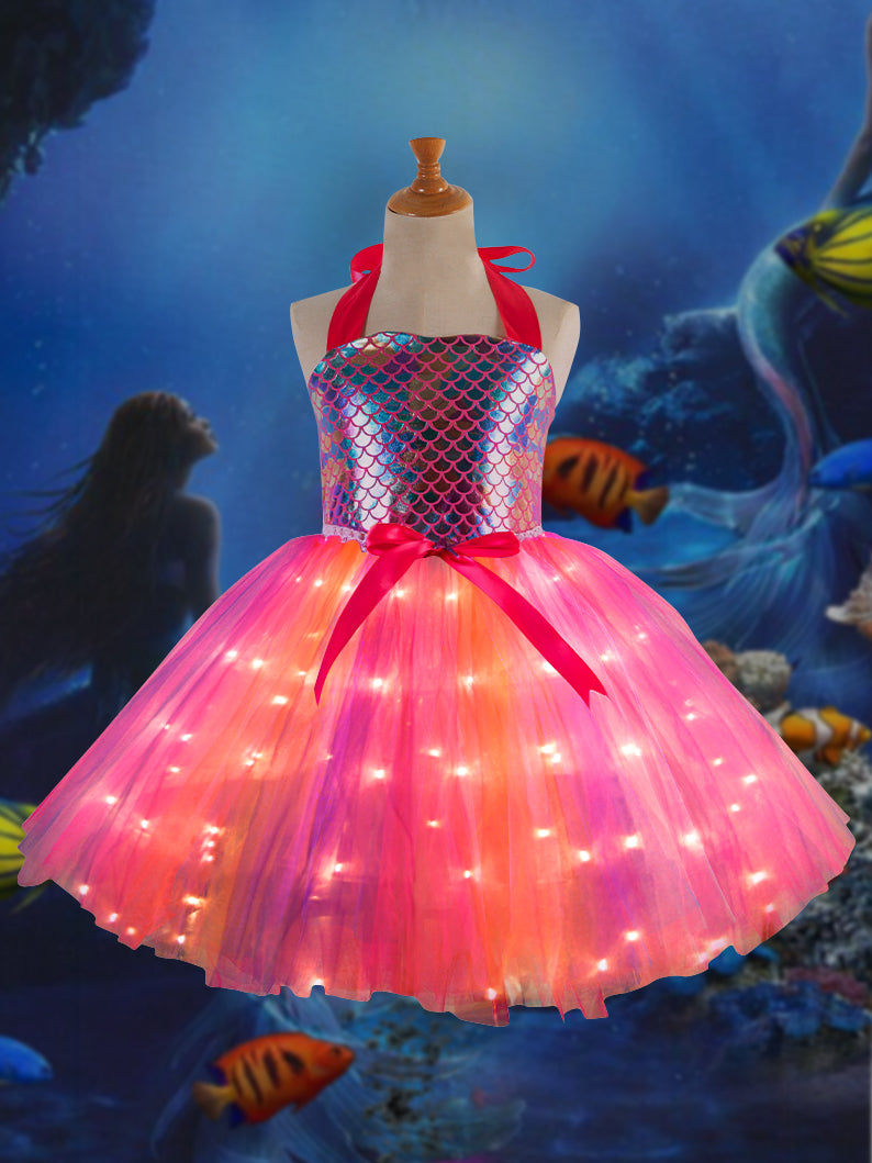 Light up Princess Mermaid Short-sleeve Dress for Girls Party -Uporpor