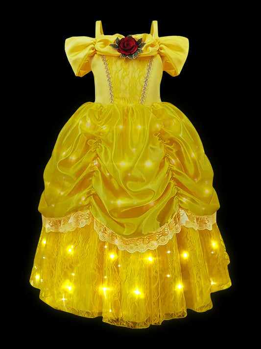 Light up Princess Belle Costume for Girls Valentines outfit - Uporpor