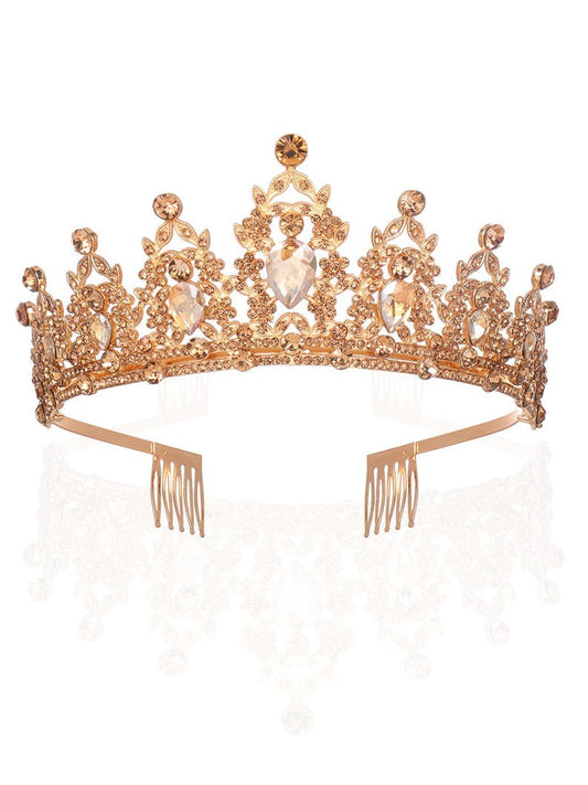 Champagne Crystal Tiaras Princess Crown with Comb for Girls Birthday Party - Uporpor - Uporpor