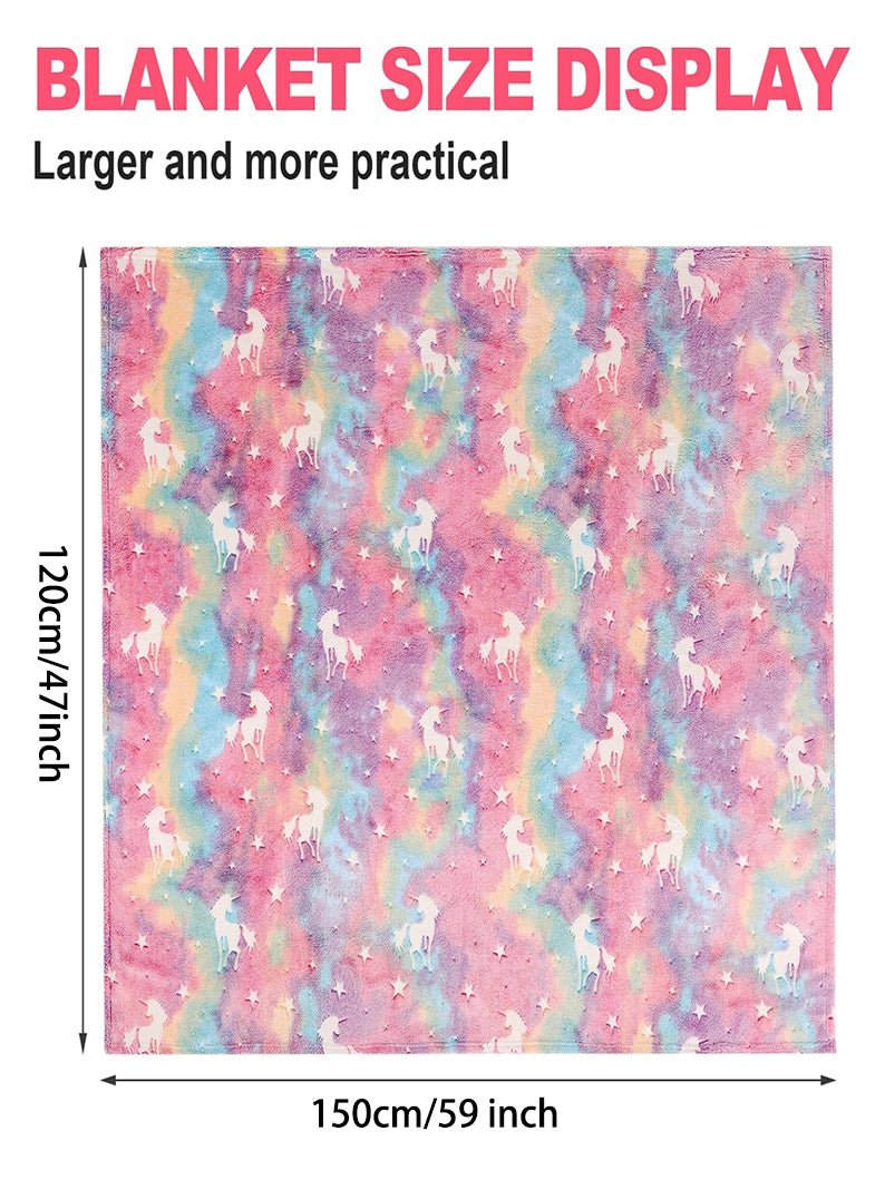 Glow In The Dark Unicorn Blanket - Soft Flannel Plush - Uporpor