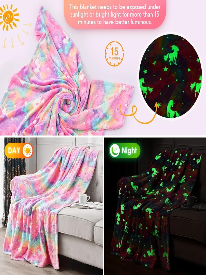 Glow In The Dark Unicorn Blanket - Soft Flannel Plush - Uporpor