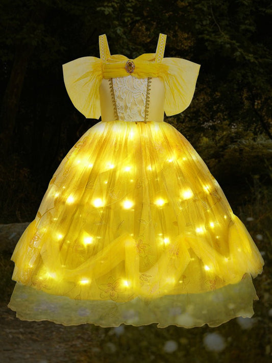 Glowing Short-sleeve Belle Princess Dress Up for Girls Costume Party - Uporpor - Uporpor