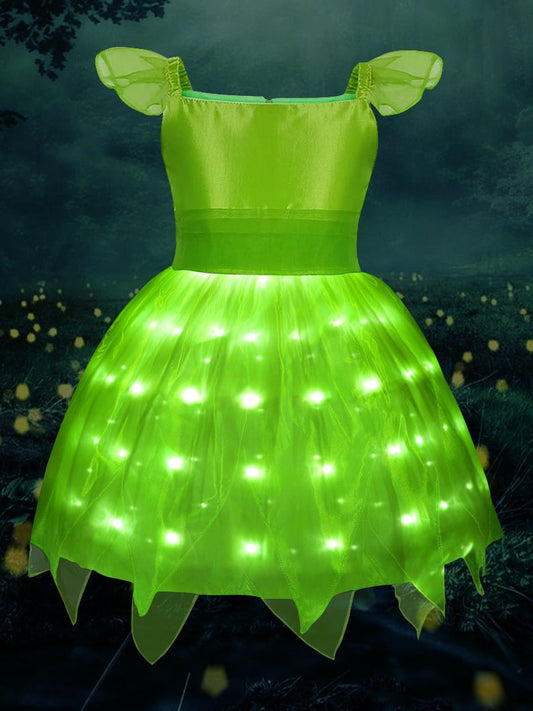 Glowing short-sleeve Tink Bell Costume for Girls Fancy Party Fairy Dress Outfit - Uporpor - Uporpor