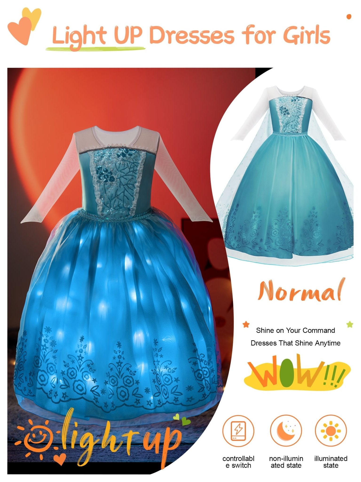 LED Long Sleeve Princess Dress - Uporpor