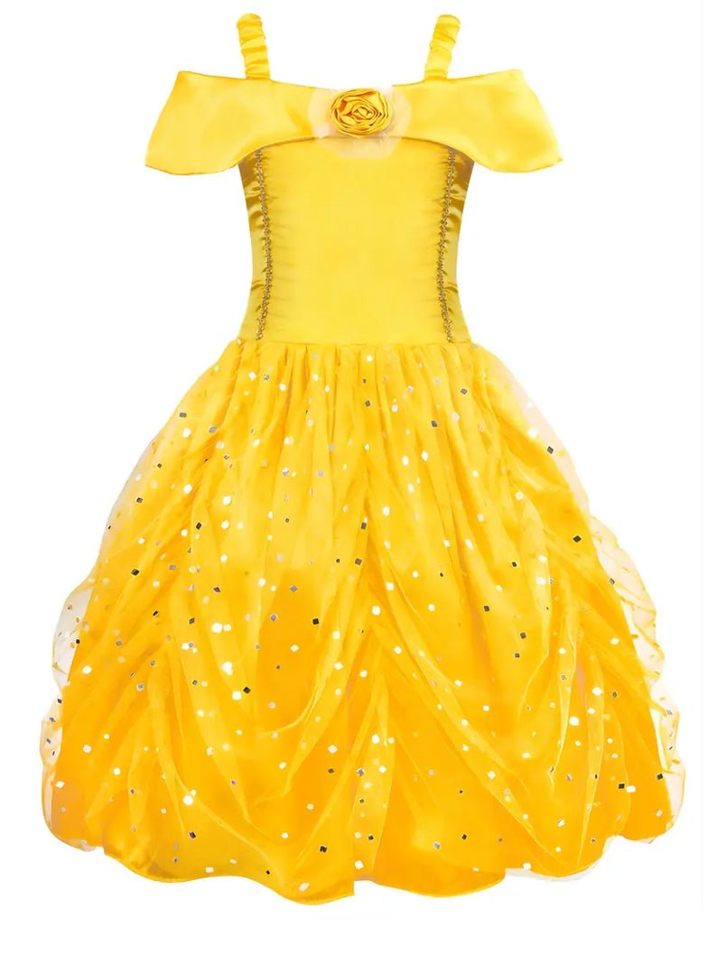 Light Up Belle Princess Costume Shoulder Layered Dress for Girls Party - UPORPOR - Uporpor