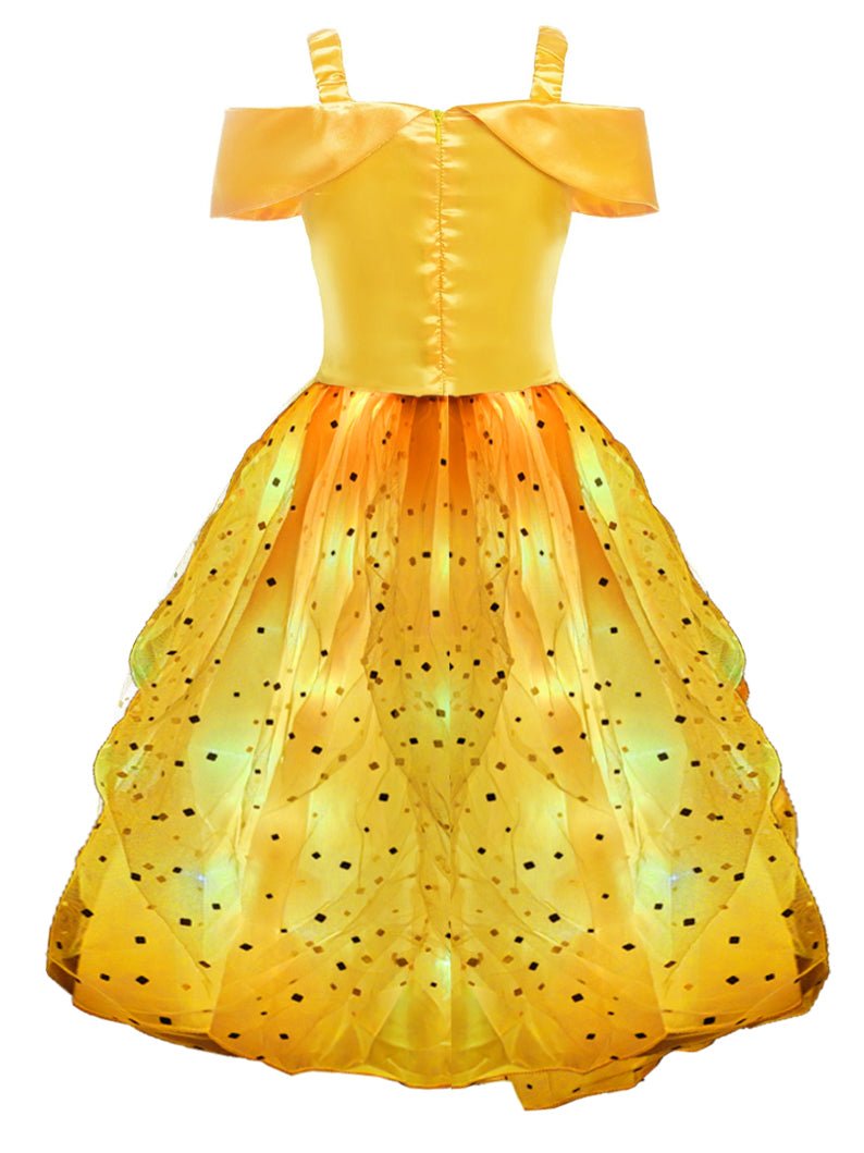 Light Up Belle Princess Costume Shoulder Layered Dress for Girls Party - UPORPOR - Uporpor