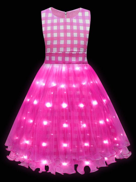 Light-up Brabei pink short-sleeve party dress for girls - Uporpor