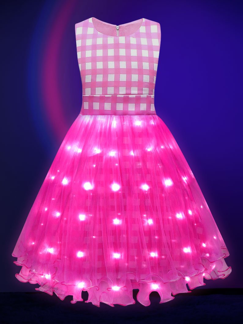 Light-up Brabei pink short-sleeve party dress for girls - Uporpor