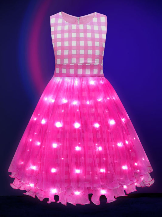 Light-up Brabei pink short-sleeve party dress for girls - Uporpor