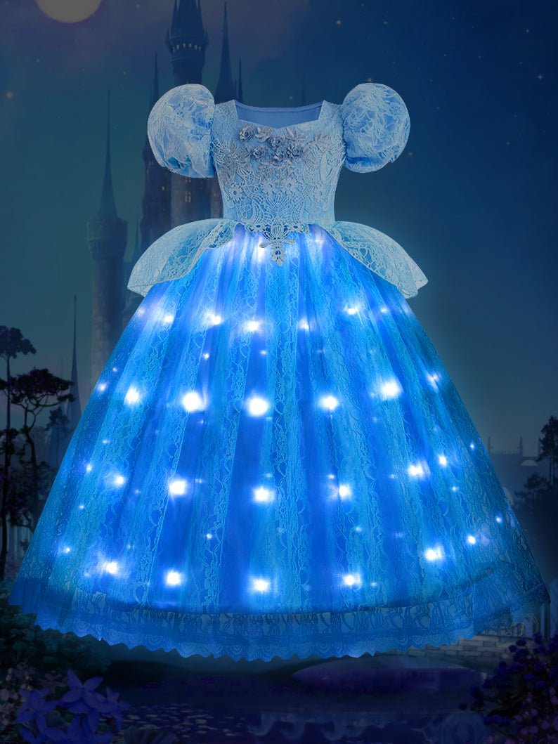 Light Up Cinderella Princess Lace Dress Up Costume for Girls Party - UPORPOR - Uporpor