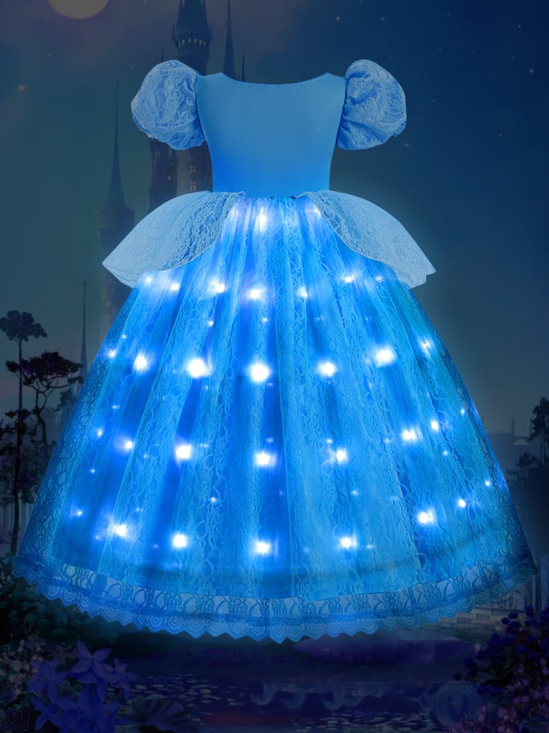 Light Up Cinderella Princess Lace Dress Up Costume for Girls Party - UPORPOR - Uporpor