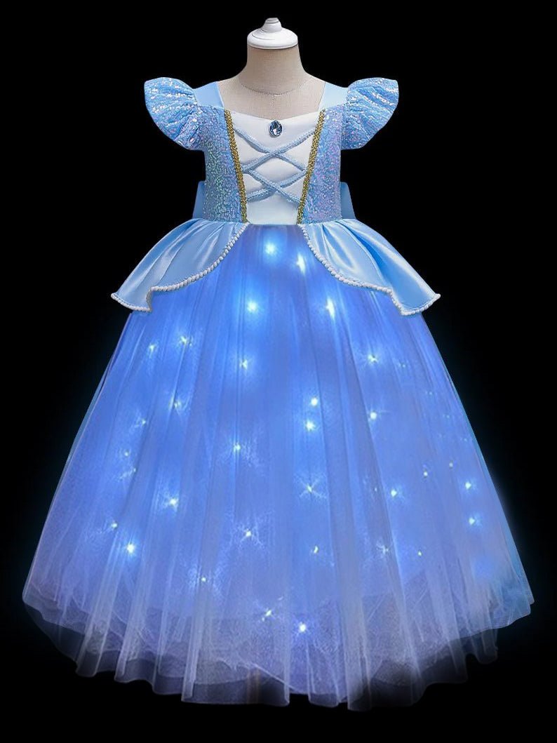 Light up Cinderella Puff Sleeve Princess Dresses for Girls Party - Uporpor - Uporpor