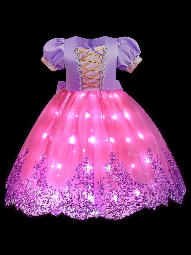 Light Up Floral Edge Puffy Dress For Girls' Party - Uporpor - Uporpor