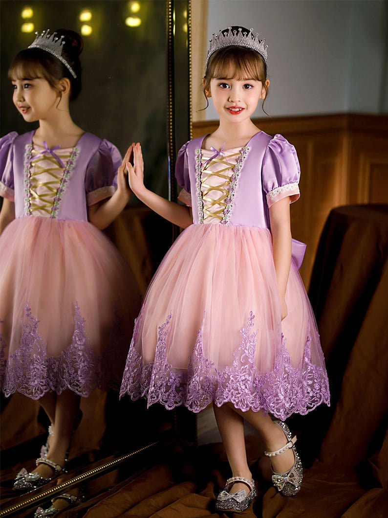 Light Up Floral Edge Puffy Dress For Girls' Party - Uporpor - Uporpor