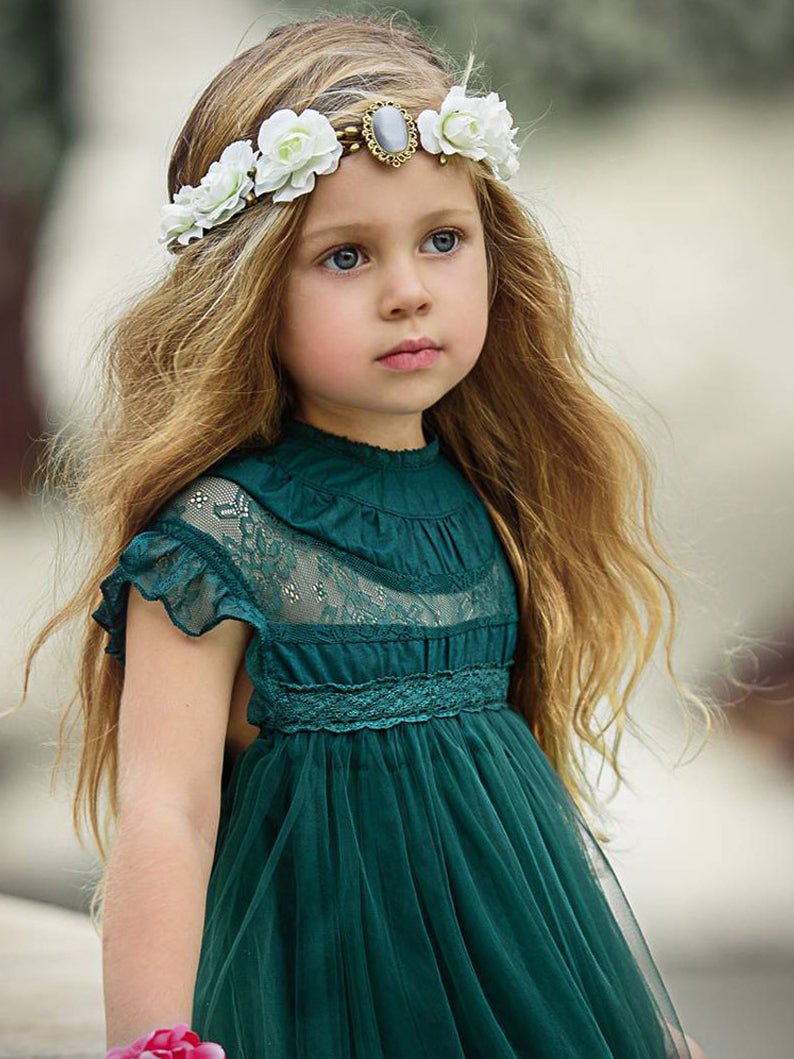 Light Up Little Girl Wedding Dress Green - Uporpor