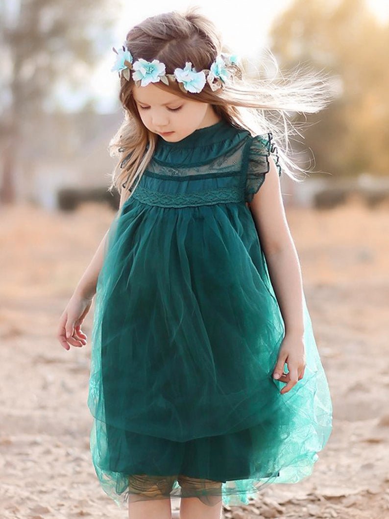 Light Up Little Girl Wedding Dress Green - Uporpor