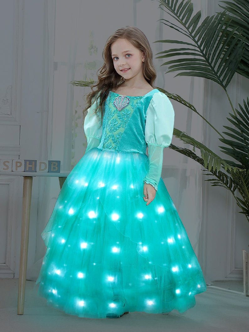 Light Up Little Mermaid Ariel long sleeve Dress for Girls Party - Uporpor