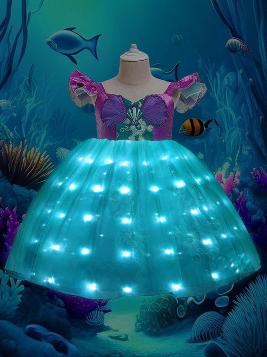 Light Up Mermaid Princess Dress Lace Tulle Costume for Girls Cosplay Party - UPORPOR - Uporpor