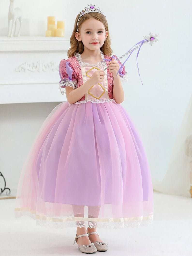 Light Up Rapunzel Princess Puff Sleeve Embroidery Sequins dress for Girls Party - Uporpor - Uporpor