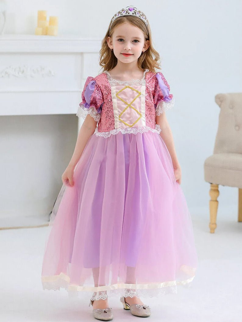 Light Up Rapunzel Princess Puff Sleeve Embroidery Sequins dress for Girls Party - Uporpor - Uporpor