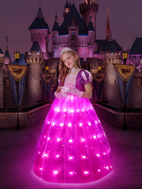 Light Up Rapunzel Princess Puff Sleeve Midi dress for Girls Party - Uporpor