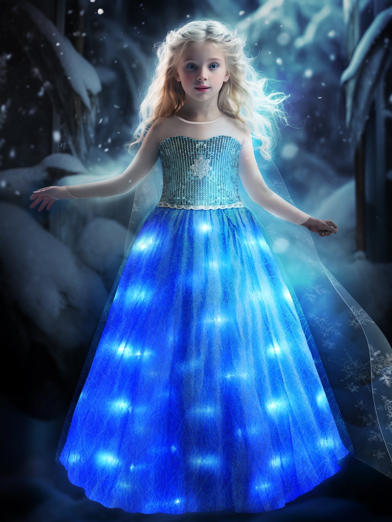 Light Up Snow Princess Dresses for Girls Party - Uporpor