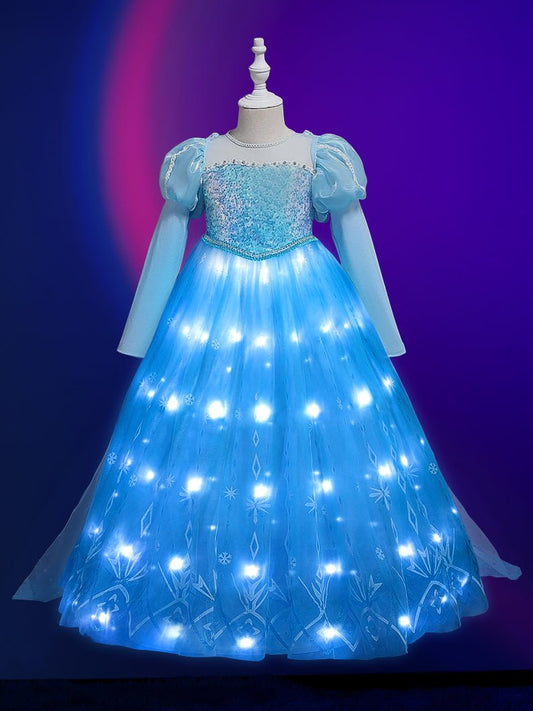 Light-Up Snow Princess Long-Sleeve Party Dress for Girls - Uporpor