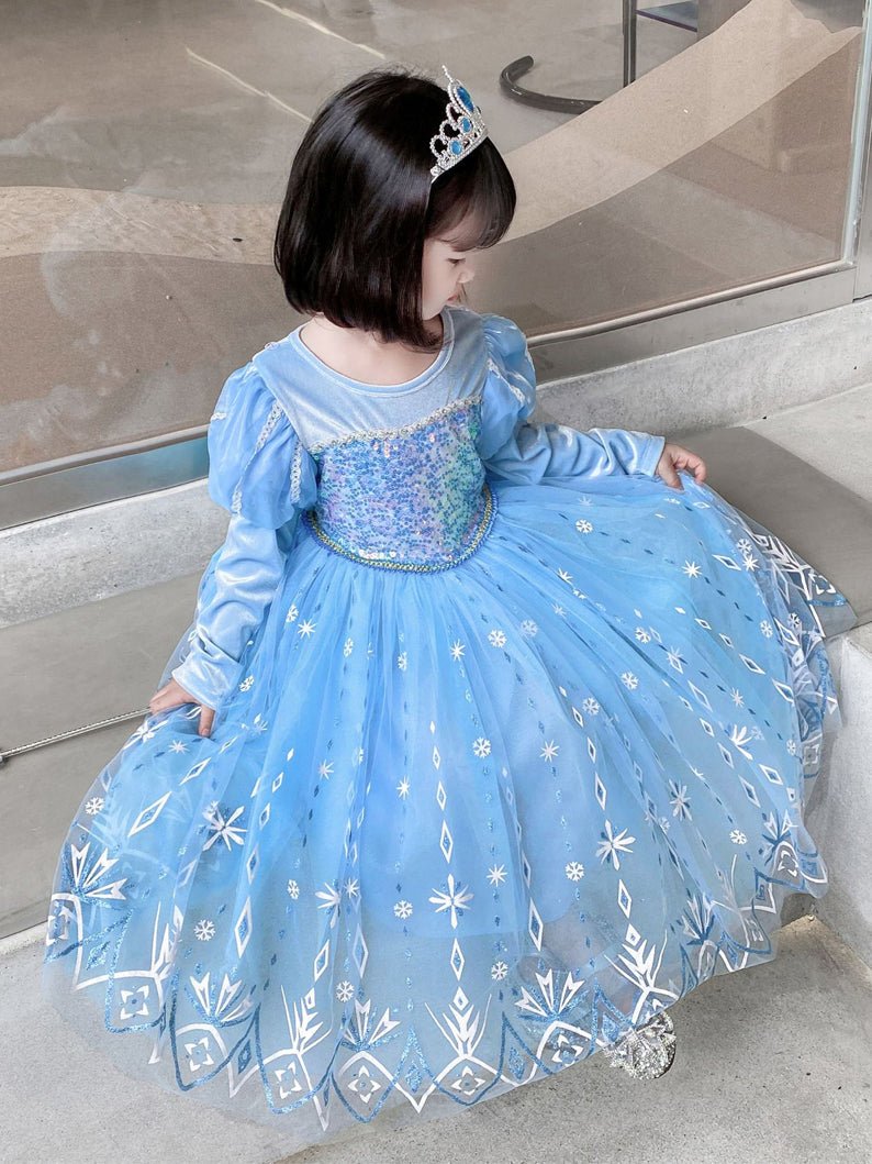 Light-Up Snow Princess Long-Sleeve Party Dress for Girls - Uporpor