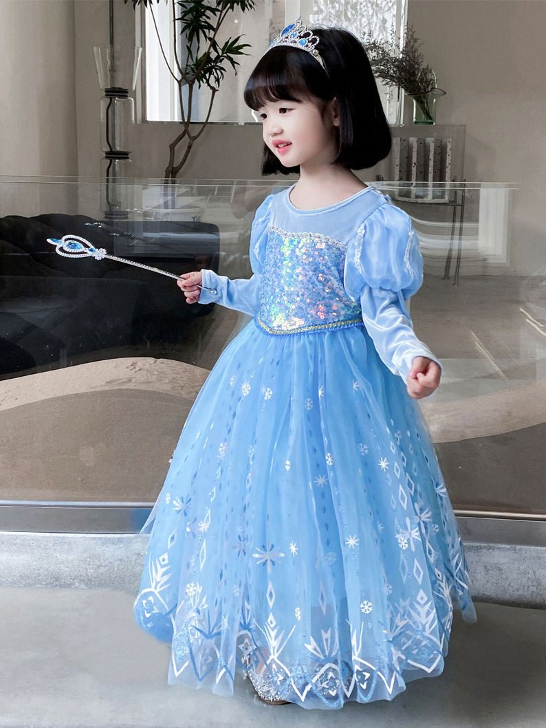 Light-Up Snow Princess Long-Sleeve Party Dress for Girls - Uporpor