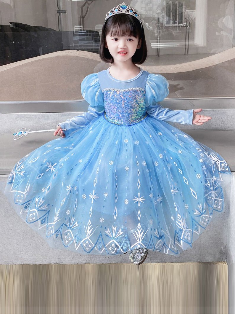 Light-Up Snow Princess Long-Sleeve Party Dress for Girls - Uporpor