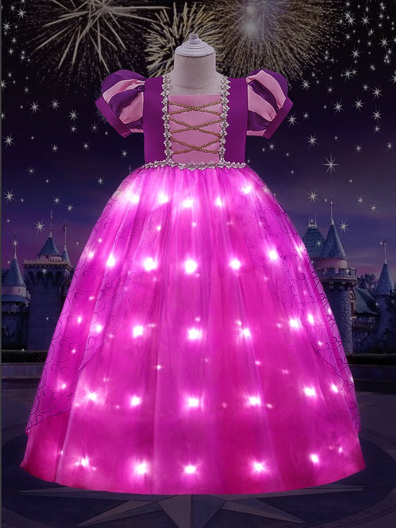 Light Up Rapunzel Princess Puff Sleeve Midi dress for Girls Party - Uporpor