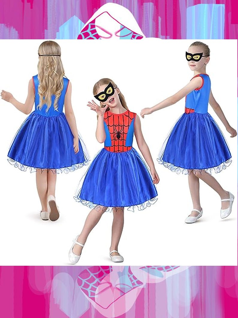 Light-up Spider-Girl Costume Dress with Super Hero Mask for Party - UPORPOR - Uporpor