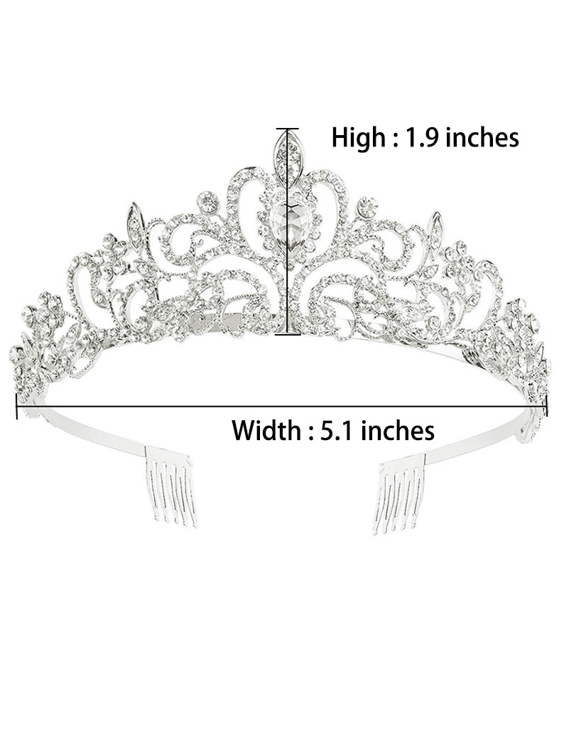 Silver Crystal Tiara Crown Headband Princess Crown with combs for Girls Party - Uporpor