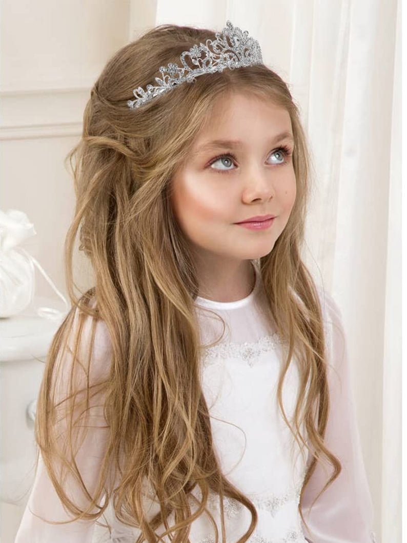 Silver Crystal Tiara Crown Headband Princess Crown with combs for Girls Party - Uporpor