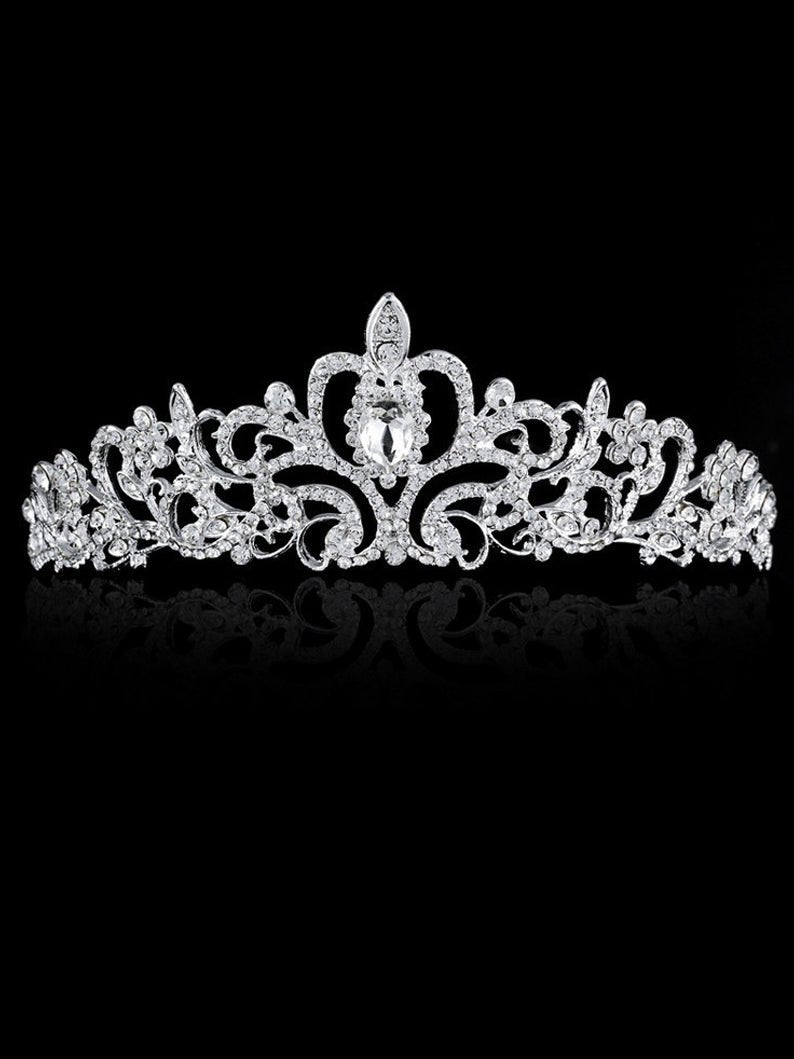 Silver Crystal Tiara Crown Headband Princess Crown with combs for Girls Party - Uporpor