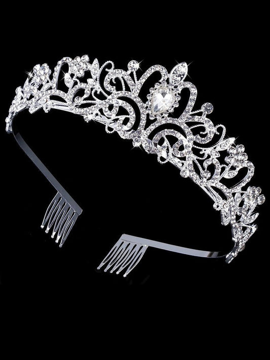 Silver Crystal Tiara Crown Headband Princess Crown with combs for Girls Party - Uporpor