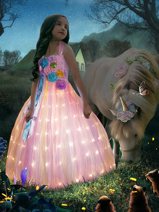 Light Up Girls Unicorn Princess Dress Costume For Birthday Party And More