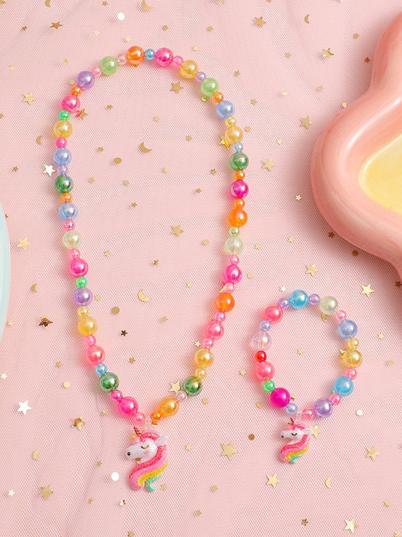 Unicorn Stretch Necklace Little Girl Necklace Bracelet Set- Uporpor - Uporpor